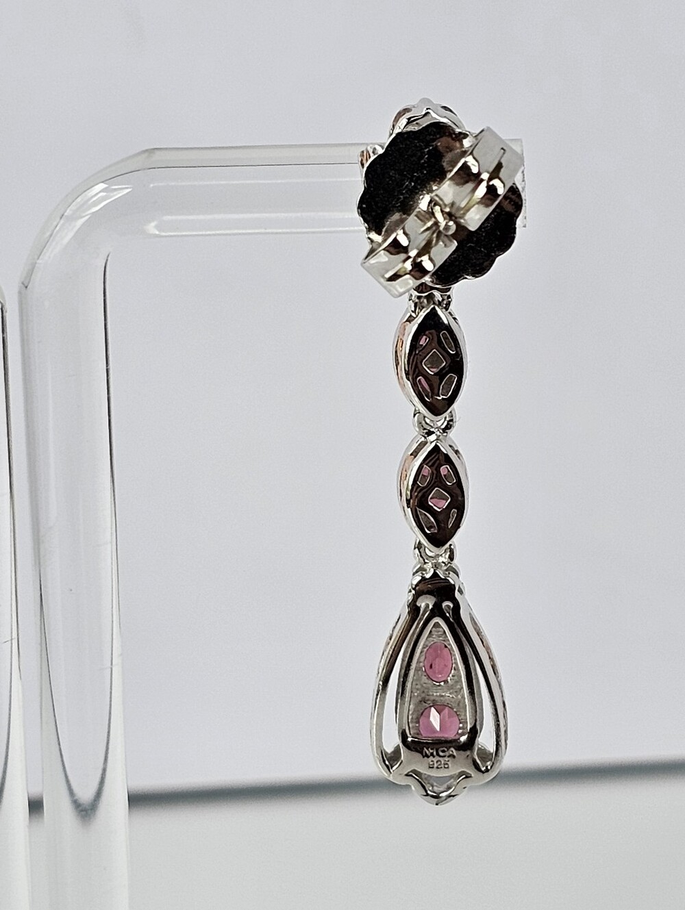Genuine Pink Tourmaline Earrings Palladium Sterling Silver 18k Rose Gold - Picture 5 of 9